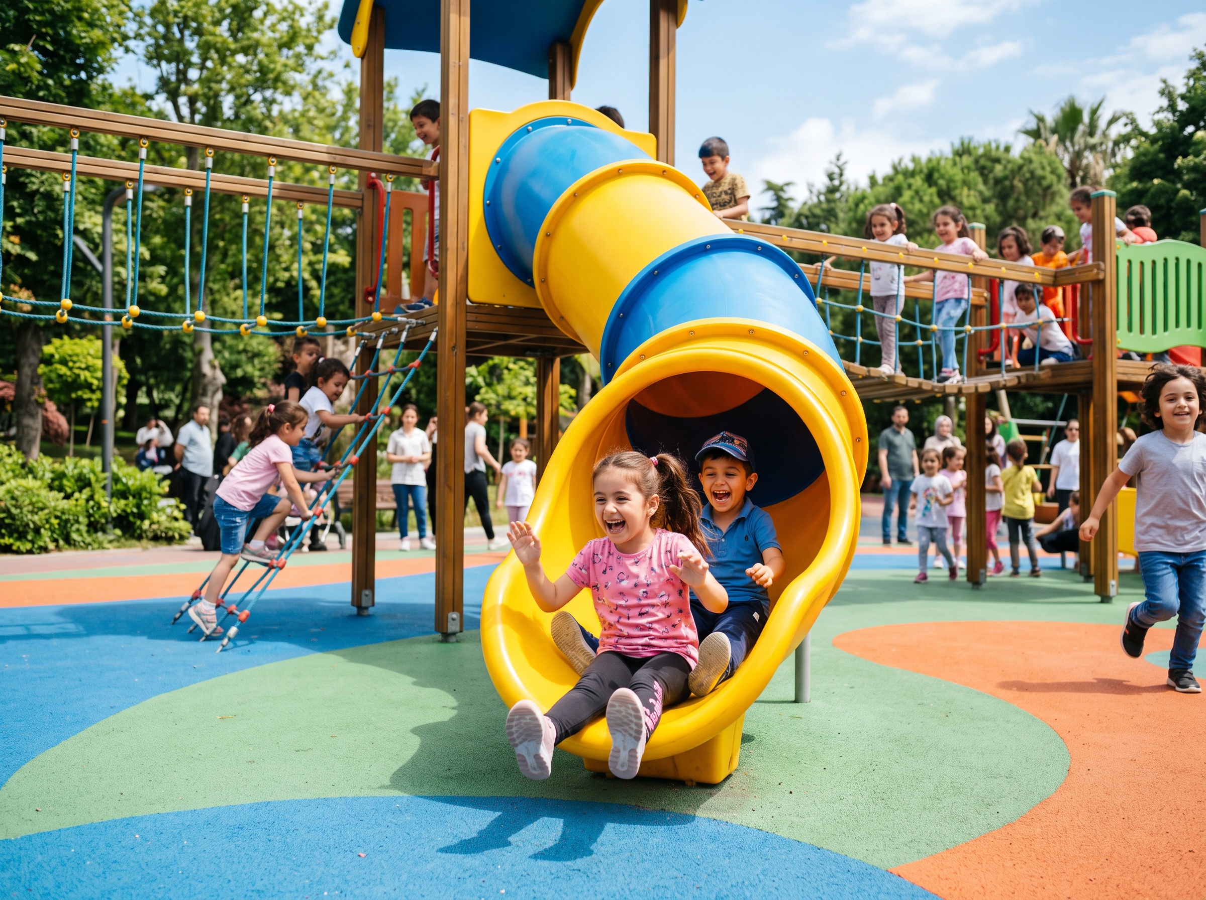 Children enjoying playground equipment