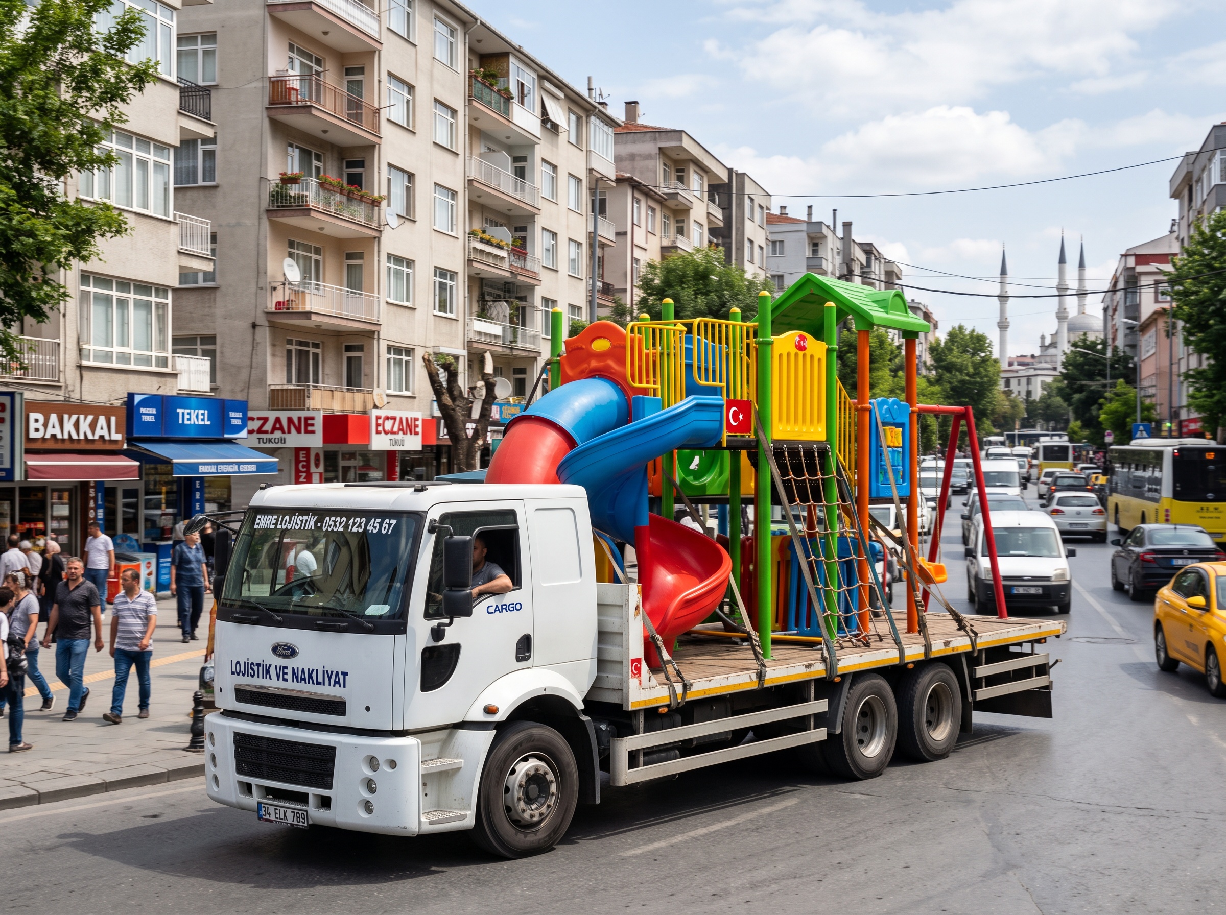PlayLand Turkey delivery truck transporting playground equipment