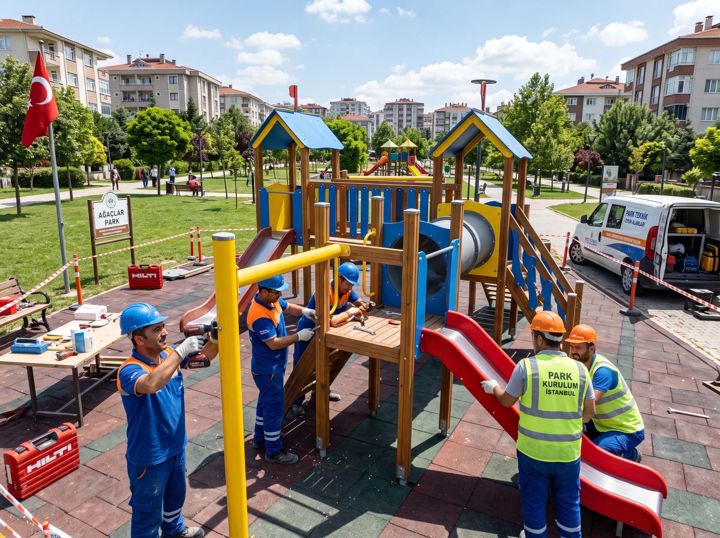 Professional playground installation team